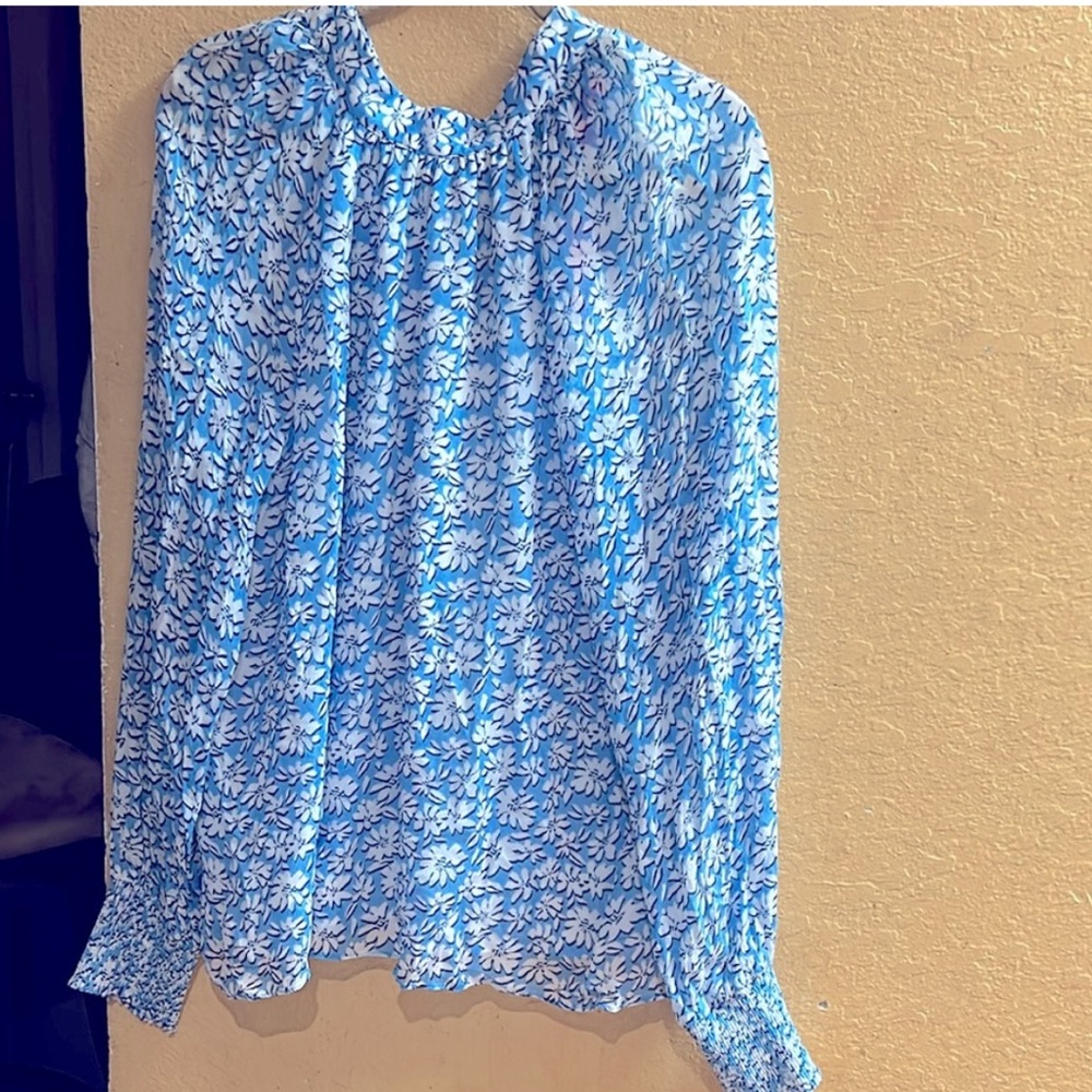 Lilly Pulitzer Blue Ruffled Blouse with Peter Pan Collar